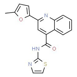 ChemSpider 2D Image | 2-(5-Methyl-2-furyl)-N-(1,3-thiazol-2-yl)-4-quinolinecarboxamide | C18H13N3O2S