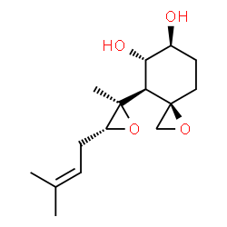 ChemSpider 2D Image | (3R,4S,5S,6S)-4-[(2R,3R)-2-Methyl-3-(3-methyl-2-buten-1-yl)-2-oxiranyl]-1-oxaspiro[2.5]octane-5,6-diol | C15H24O4