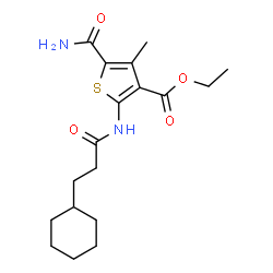 ChemSpider 2D Image | Ethyl 5-carbamoyl-2-[(3-cyclohexylpropanoyl)amino]-4-methyl-3-thiophenecarboxylate | C18H26N2O4S