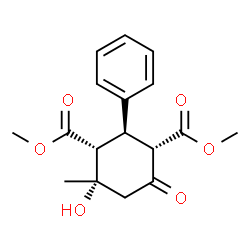 ChemSpider 2D Image | Dimethyl (1S,2R,3R,4S)-4-hydroxy-4-methyl-6-oxo-2-phenyl-1,3-cyclohexanedicarboxylate | C17H20O6