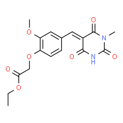 ChemSpider 2D Image | Ethyl {2-methoxy-4-[(E)-(1-methyl-2,4,6-trioxotetrahydro-5(2H)-pyrimidinylidene)methyl]phenoxy}acetate | C17H18N2O7