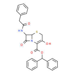 ChemSpider 2D Image | Diphenylmethyl 3-hydroxy-8-oxo-7-[(phenylacetyl)amino]-5-thia-1-azabicyclo[4.2.0]oct-2-ene-2-carboxylate | C28H24N2O5S