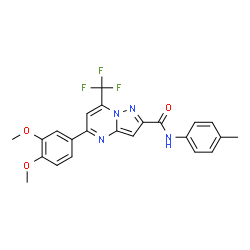 ChemSpider 2D Image | 5-(3,4-Dimethoxyphenyl)-N-(4-methylphenyl)-7-(trifluoromethyl)pyrazolo[1,5-a]pyrimidine-2-carboxamide | C23H19F3N4O3