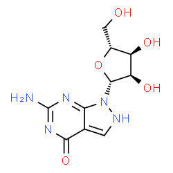 ChemSpider 2D Image | 6-Amino-1-(beta-D-ribofuranosyl)-1,2-dihydro-4H-pyrazolo[3,4-d]pyrimidin-4-one | C10H13N5O5