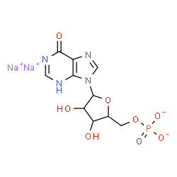 ChemSpider 2D Image | Disodium 9-(5-O-phosphonatopentofuranosyl)-1,9-dihydro-6H-purin-6-one | C10H11N4Na2O8P