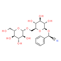 ChemSpider 2D Image | (2R)-{[6-O-(beta-L-Glucopyranosyl)-beta-L-glucopyranosyl]oxy}(phenyl)acetonitrile | C20H27NO11