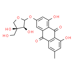 ChemSpider 2D Image | 3-{[(3S,4S)-3,4-Dihydroxy-4-(hydroxymethyl)tetrahydro-2-furanyl]oxy}-1,8-dihydroxy-6-methyl-9,10-anthraquinone | C20H18O9