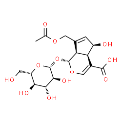ChemSpider 2D Image | (1R,4aR,5R,7aR)-7-(Acetoxymethyl)-1-(beta-L-glucopyranosyloxy)-5-hydroxy-1,4a,5,7a-tetrahydrocyclopenta[c]pyran-4-carboxylic acid | C18H24O12