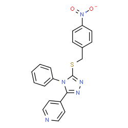 ChemSpider 2D Image | 4-{5-[(4-Nitrobenzyl)sulfanyl]-4-phenyl-4H-1,2,4-triazol-3-yl}pyridine | C20H15N5O2S