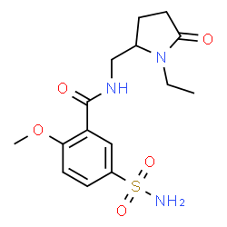 ChemSpider 2D Image | N-[(1-Ethyl-5-oxo-2-pyrrolidinyl)methyl]-2-methoxy-5-sulfamoylbenzamide | C15H21N3O5S