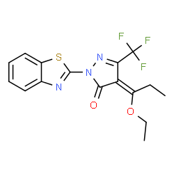 ChemSpider 2D Image | (4Z)-2-(1,3-Benzothiazol-2-yl)-4-(1-ethoxypropylidene)-5-(trifluoromethyl)-2,4-dihydro-3H-pyrazol-3-one | C16H14F3N3O2S