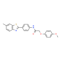 ChemSpider 2D Image | 2-(4-Methoxyphenoxy)-N-[4-(6-methyl-1,3-benzothiazol-2-yl)phenyl]acetamide | C23H20N2O3S