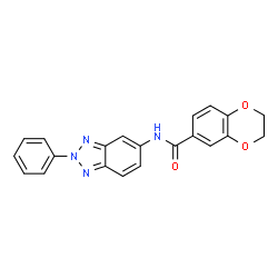 ChemSpider 2D Image | N-(2-phenyl-5-benzotriazolyl)-2,3-dihydro-1,4-benzodioxin-6-carboxamide | C21H16N4O3