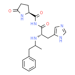 ChemSpider 2D Image | N-{[(2S)-5-Oxo-2-pyrrolidinyl]carbonyl}-Nalpha-(1-phenyl-2-propanyl)-L-histidinamide | C20H25N5O3