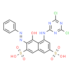 ChemSpider 2D Image | 5-[(4,6-Dichloro-1,3,5-triazin-2-yl)amino]-4-hydroxy-3-(2-phenyldiazenyl)-2,7-naphthalenedisulfonic acid | C19H12Cl2N6O7S2