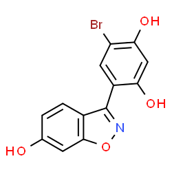 ChemSpider 2D Image | 4-Bromo-6-(6-hydroxy-1,2-benzoxazol-3-yl)-1,3-benzenediol | C13H8BrNO4