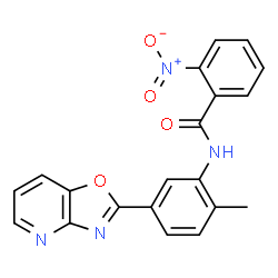 ChemSpider 2D Image | N-[2-Methyl-5-([1,3]oxazolo[4,5-b]pyridin-2-yl)phenyl]-2-nitrobenzamide | C20H14N4O4