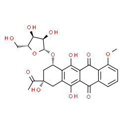 ChemSpider 2D Image | (1S,3S)-3-Acetyl-3,5,12-trihydroxy-10-methoxy-6,11-dioxo-1,2,3,4,6,11-hexahydro-1-tetracenyl beta-D-ribofuranoside | C26H26O12