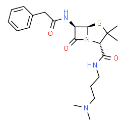 ChemSpider 2D Image | (2S,5R,6R)-N-[3-(Dimethylamino)propyl]-3,3-dimethyl-7-oxo-6-[(phenylacetyl)amino]-4-thia-1-azabicyclo[3.2.0]heptane-2-carboxamide | C21H30N4O3S