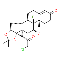 ChemSpider 2D Image | (4aS,4bS,5S,6aR,6bR,9aS,10aR,10bR)-6b-(Chloroacetyl)-4b-fluoro-5-hydroxy-4a,6a,8,8-tetramethyl-3,4,4a,4b,5,6,6a,6b,9a,10,10a,10b,11,12-tetradecahydro-2H-naphtho[2',1':4,5]indeno[1,2-d][1,3]dioxol-2-on
e | C24H32ClFO5