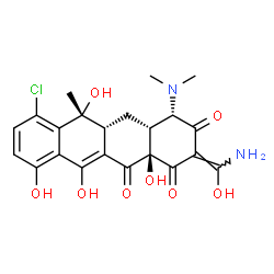 ChemSpider 2D Image | (2Z,4S,4aR,5aR,6R,12aR)-2-[Amino(hydroxy)methylene]-7-chloro-4-(dimethylamino)-6,10,11,12a-tetrahydroxy-6-methyl-4a,5a,6,12a-tetrahydro-1,3,12(2H,4H,5H)-tetracenetrione | C22H23ClN2O8