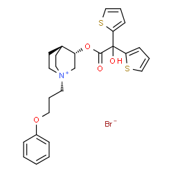 ChemSpider 2D Image | (1R,3S,4R)-3-[2-Hydroxy(di-2-thienyl)acetoxy]-1-(3-phenoxypropyl)-1-azoniabicyclo[2.2.2]octane bromide | C26H30BrNO4S2