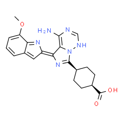 ChemSpider 2D Image | cis-4-[(5E)-4-Amino-5-(7-methoxy-2H-indol-2-ylidene)-1,5-dihydroimidazo[5,1-f][1,2,4]triazin-7-yl]cyclohexanecarboxylic acid | C21H22N6O3