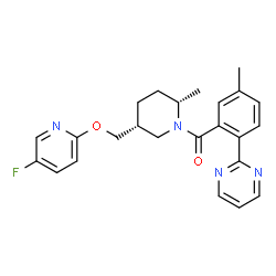 ChemSpider 2D Image | [(2S,5R)-5-{[(5-Fluoro-2-pyridinyl)oxy]methyl}-2-methyl-1-piperidinyl][5-methyl-2-(2-pyrimidinyl)phenyl]methanone | C24H25FN4O2
