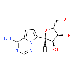 ChemSpider 2D Image | (2S,3R,4S,5R)-2-(4-Aminopyrrolo[2,1-f][1,2,4]triazin-7-yl)-3,4-dihydroxy-5-(hydroxymethyl)tetrahydro-2-furancarbonitrile (non-preferred name) | C12H13N5O4