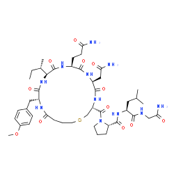 ChemSpider 2D Image | 1-{[(3R,6S,9S,12S,15R)-6-(2-Amino-2-oxoethyl)-9-(3-amino-3-oxopropyl)-12-[(2S)-2-butanyl]-15-(4-methoxybenzyl)-5,8,11,14,17-pentaoxo-1-thia-4,7,10,13,16-pentaazacycloicosan-3-yl]carbonyl}-L-prolyl-L-l
eucylglycinamide | C45H69N11O12S