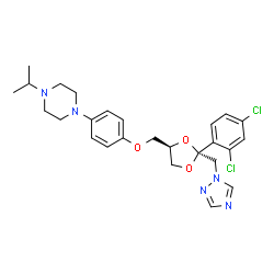 ChemSpider 2D Image | 1-(4-{[(2R,4R)-2-(2,4-Dichlorophenyl)-2-(1H-1,2,4-triazol-1-ylmethyl)-1,3-dioxolan-4-yl]methoxy}phenyl)-4-isopropylpiperazine | C26H31Cl2N5O3