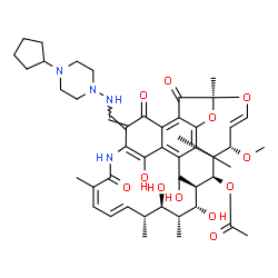 ChemSpider 2D Image | (7S,9E,11S,12R,13S,14R,15R,16R,17R,18R,19E,21Z,26Z)-26-{[(4-Cyclopentyl-1-piperazinyl)amino]methylene}-2,15,17,29-tetrahydroxy-11-methoxy-3,7,12,14,16,18,22-heptamethyl-6,23,27-trioxo-8,30-dioxa-24-az
atetracyclo[23.3.1.1~4,7~.0~5,28~]triaconta-1(28),2,4,9,19,21,25(29)-heptaen-13-yl acetate | C47H64N4O12