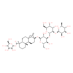 ChemSpider 2D Image | 1-O-[(9beta,10alpha,13alpha)-13-{[6-Deoxy-beta-L-mannopyranosyl-(1->2)-alpha-L-altropyranosyl-(1->3)-alpha-L-altropyranosyl]oxy}-19-oxokaur-16-en-19-yl]-alpha-D-mannopyranose | C44H70O22