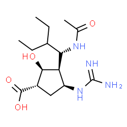 ChemSpider 2D Image | (1S,2S,3R,4S)-3-[(1S)-1-Acetamido-2-ethylbutyl]-4-carbamimidamido-2-hydroxycyclopentanecarboxylic acid | C15H28N4O4
