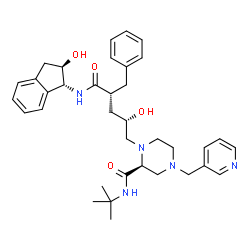 ChemSpider 2D Image | (2S)-1-[(2S,4R)-4-Benzyl-2-hydroxy-5-{[(1R,2R)-2-hydroxy-2,3-dihydro-1H-inden-1-yl]amino}-5-oxopentyl]-N-(2-methyl-2-propanyl)-4-(3-pyridinylmethyl)-2-piperazinecarboxamide (non-preferred name) | C36H47N5O4