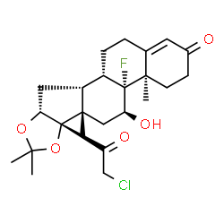 ChemSpider 2D Image | (4aR,4bR,5S,6aS,6bS,9aR,10aR,10bS)-6b-(Chloroacetyl)-4b-fluoro-5-hydroxy-4a,6a,8,8-tetramethyl-3,4,4a,4b,5,6,6a,6b,9a,10,10a,10b,11,12-tetradecahydro-2H-naphtho[2',1':4,5]indeno[1,2-d][1,3]dioxol-2-on
e | C24H32ClFO5