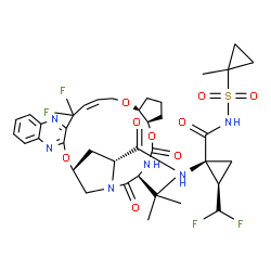 ChemSpider 2D Image | (1R,14Z,18R,22R,26S,29R)-N-[(1S,2R)-2-(Difluoromethyl)-1-{[(1-methylcyclopropyl)sulfonyl]carbamoyl}cyclopropyl]-13,13-difluoro-26-(2-methyl-2-propanyl)-24,27-dioxo-2,17,23-trioxa-4,11,25,28-tetraazape
ntacyclo[26.2.1.0~3,12~.0~5,10~.0~18,22~]hentriaconta-3,5,7,9,11,14-hexaene-29-carboxamide | C38H46F4N6O9S