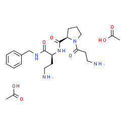 ChemSpider 2D Image | beta-Alanyl-N-[(2S)-4-amino-1-(benzylamino)-1-oxo-2-butanyl]-D-prolinamide acetate (1:2) | C23H37N5O7