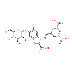 ChemSpider 2D Image | (2R)-4-{(E)-2-[(2R)-2-Carboxy-6-hydroxy-5-(alpha-D-mannopyranosyloxy)-2,3-dihydro-1H-indol-1-yl]vinyl}-2,3-dihydro-2,6-pyridinedicarboxylic acid | C24H26N2O13