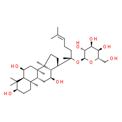 ChemSpider 2D Image | (3alpha,5beta,6alpha,12alpha,13alpha,14beta)-3,6,12-Trihydroxydammar-24-en-20-yl alpha-L-altropyranoside | C36H62O9