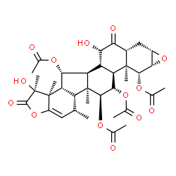 ChemSpider 2D Image | (1S,5S,5aR,5bR,6R,6aS,6bS,7S,8aR,9aS,10aS,11R,11aS,11bS,12S,13S,13aS,13bR)-5,7-Dihydroxy-1,5,5a,11a,13a-pentamethyl-4,8-dioxo-4,5,5a,5b,6,6a,6b,7,8,8a,9,9a,10a,11,11a,11b,12,13,13a,13b-icosahydro-1H-o
xireno[6',7']naphtho[1',2':7,8]fluoreno[2,1-b]furan-6,11,12,13-tetrayl tetraacetate | C36H46O14