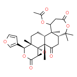 ChemSpider 2D Image | (5aR,5bR,7aS,8S,10aR,11aR,11bS,13aR)-8-(3-Furyl)-1,1,5a,7a,11b-pentamethyl-3,10,12-trioxohexadecahydrooxireno[4,4a]isochromeno[6,5-g][2]benzoxepin-5-yl acetate | C28H34O9