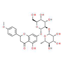 ChemSpider 2D Image | 5-Hydroxy-2-(4-methoxyphenyl)-4-oxo-3,4-dihydro-2H-chromen-7-yl 2-O-(6-deoxy-beta-L-mannopyranosyl)-alpha-L-altropyranoside | C28H34O14