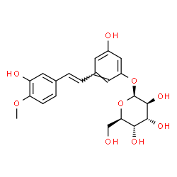 ChemSpider 2D Image | 3-Hydroxy-5-[(E)-2-(3-hydroxy-4-methoxyphenyl)vinyl]phenyl beta-D-altropyranoside | C21H24O9