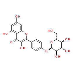 ChemSpider 2D Image | 4-(3,5,7-Trihydroxy-4-oxo-4H-chromen-2-yl)phenyl alpha-D-glucopyranoside | C21H20O11