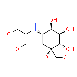 ChemSpider 2D Image | (1S,2S,3S,4R,5S)-5-[(1,3-Dihydroxy-2-propanyl)amino]-1-(hydroxymethyl)-1,2,3,4-cyclohexanetetrol | C10H21NO7