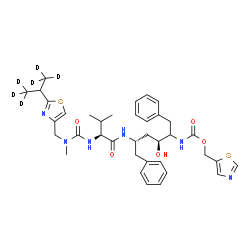 ChemSpider 2D Image | N-[(2S,4S)-4-Hydroxy-1,6-diphenyl-5-{[(1,3-thiazol-5-ylmethoxy)carbonyl]amino}-2-hexanyl]-N~2~-[methyl({2-[(1,1,1,3,3,3-~2~H_6_)-2-propanyl]-1,3-thiazol-4-yl}methyl)carbamoyl]-L-valinamide | C37H42D6N6O5S2