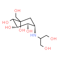 ChemSpider 2D Image | (3S,4R,5S)-5-[(1,3-Dihydroxy-2-propanyl)amino]-1-(hydroxymethyl)-1,2,3,4-cyclohexanetetrol | C10H21NO7