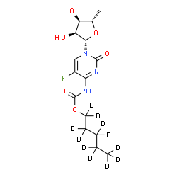 ChemSpider 2D Image | 1-(5-Deoxy-beta-L-ribofuranosyl)-5-fluoro-4-({[(~2~H_11_)pentyloxy]carbonyl}amino)-2(1H)-pyrimidinone | C15H11D11FN3O6