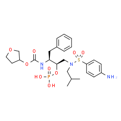 ChemSpider 2D Image | Tetrahydro-3-furanyl [(2S,3R)-4-{[(4-aminophenyl)sulfonyl](isobutyl)amino}-1-phenyl-3-(phosphonooxy)-2-butanyl]carbamate | C25H36N3O9PS